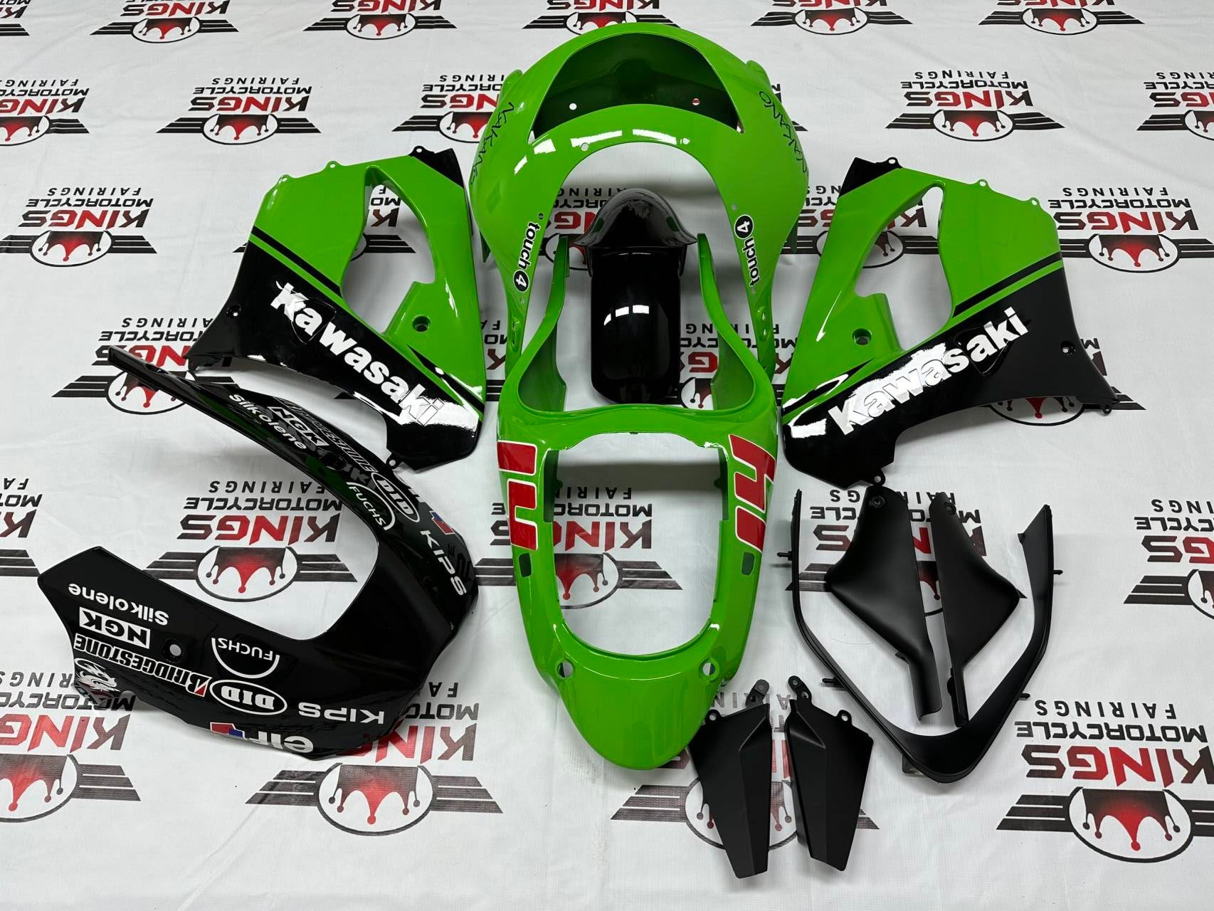 Kawasaki ZX9R Fairings (1998-1999) Green, Black, White, Red at KingsMotorcycleFairings.com