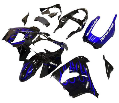 Kawasaki ZX9R Fairings (2000-2001) Black, Blue, White, Flames at KingsMotorcycleFairings.com