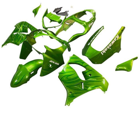 Kawasaki ZX9R Fairings (2000-2001) Green Flames at KingsMotorcycleFairings.com