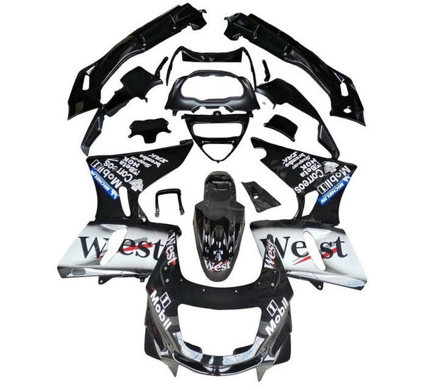 Kawasaki ZZR400 Fairings (1993-2007) Black, White West at KingsMotorcycleFairings.com