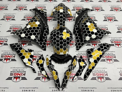 Kawasaki Ninja 300 Fairing kit (2013-2024) Black, White, Gold Honeycomb from KingsMotorcycleFairings.com