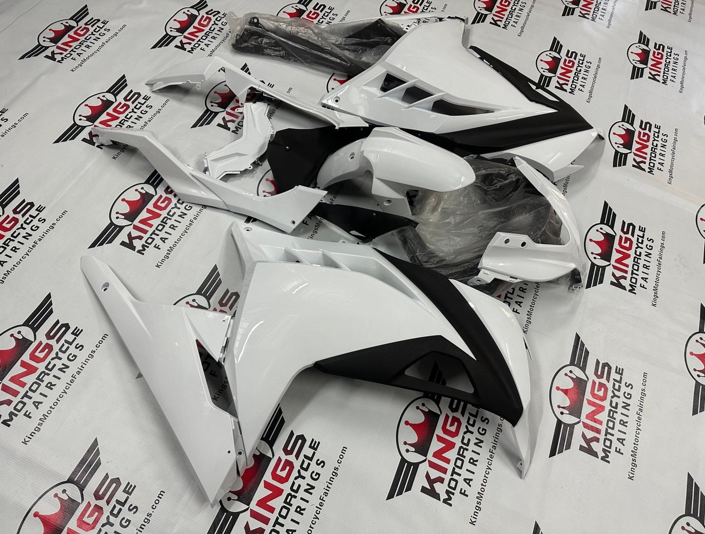 Kawasaki Ninja 300 Fairing kit (2013-2024) White, Matte Black at KingsMotorcycleFairings.com