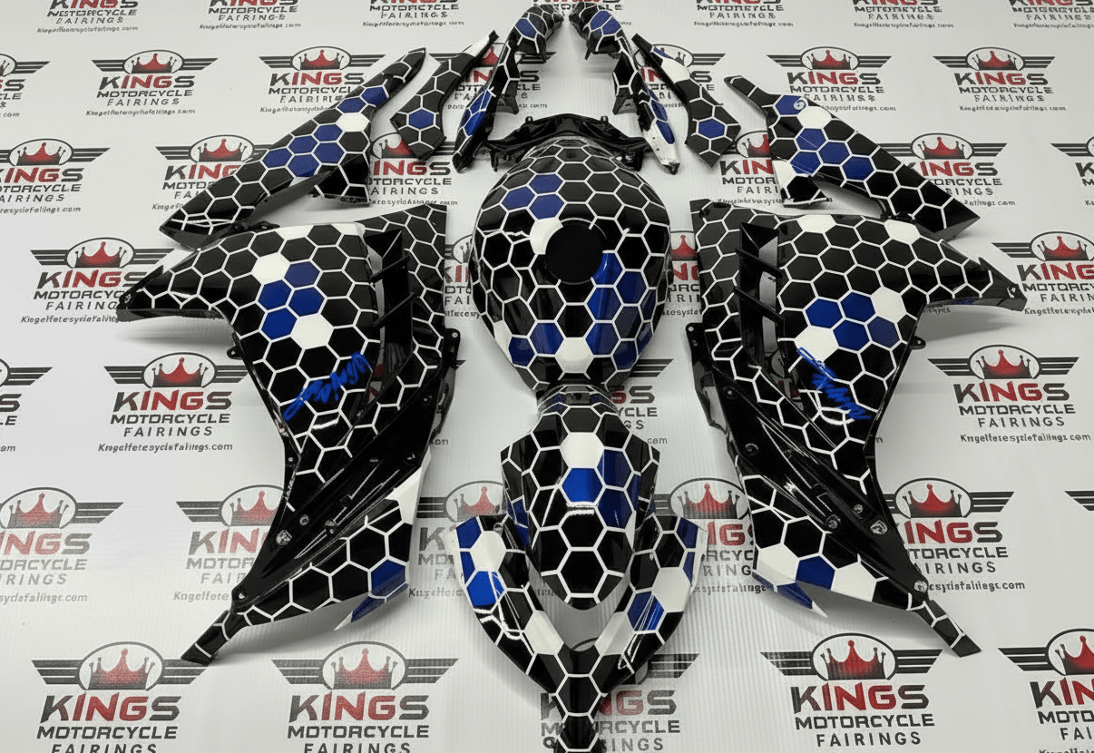Kawasaki Ninja 300 Fairings (2013-2024) Black, Blue, White Honeycomb from KingsMotorcycleFairings.com