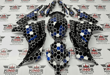 Kawasaki Ninja 300 Fairings (2013-2024) Black, Blue, White Honeycomb from KingsMotorcycleFairings.com