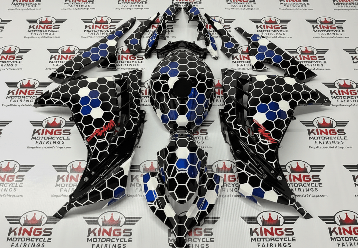 Kawasaki Ninja 300 Fairings (2013-2024) Black, White, Blue, Red Honeycomb at KingsMotorcycleFairings.com