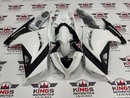 Kawasaki Ninja 300 Fairings (2013-2024) Pearl White, Black at KingsMotorcycleFairings.com