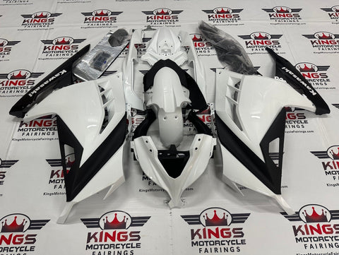 Kawasaki Ninja 300 Fairings (2013-2024) Pearl White, Black at KingsMotorcycleFairings.com