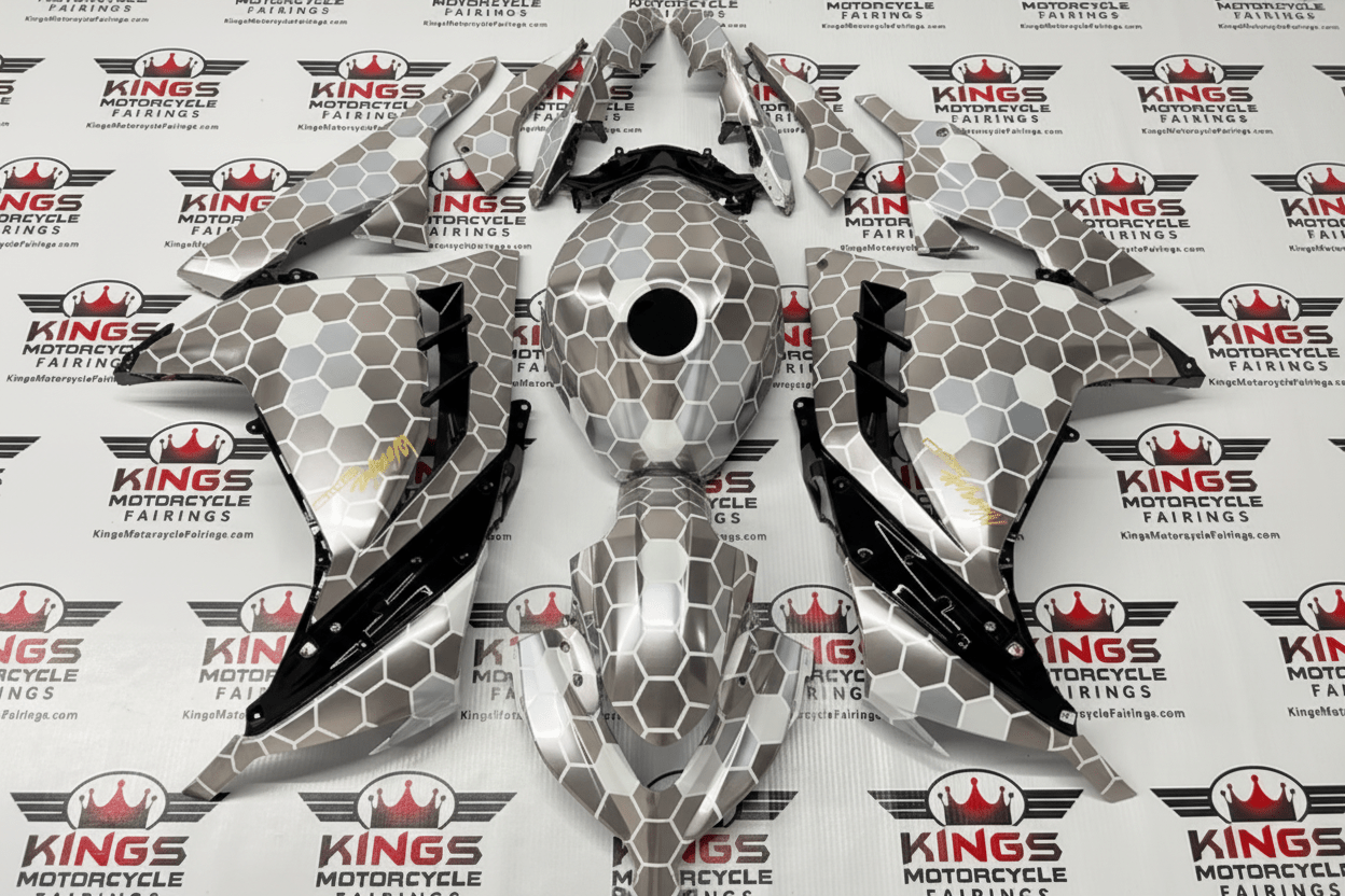 Kawasaki Ninja 300 Fairings (2013-2024) Silver, White, Gray, Gold Honeycomb from KingsMotorcycleFairings.com