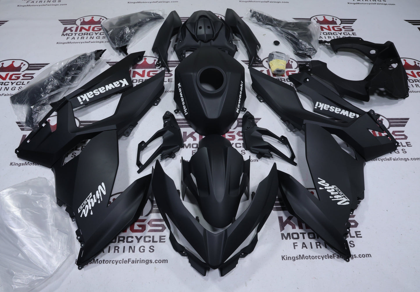 Kawasaki Ninja 400 Fairing Kit (2018-2023) Matte Black, White from KingsMotorcyceFairings.com