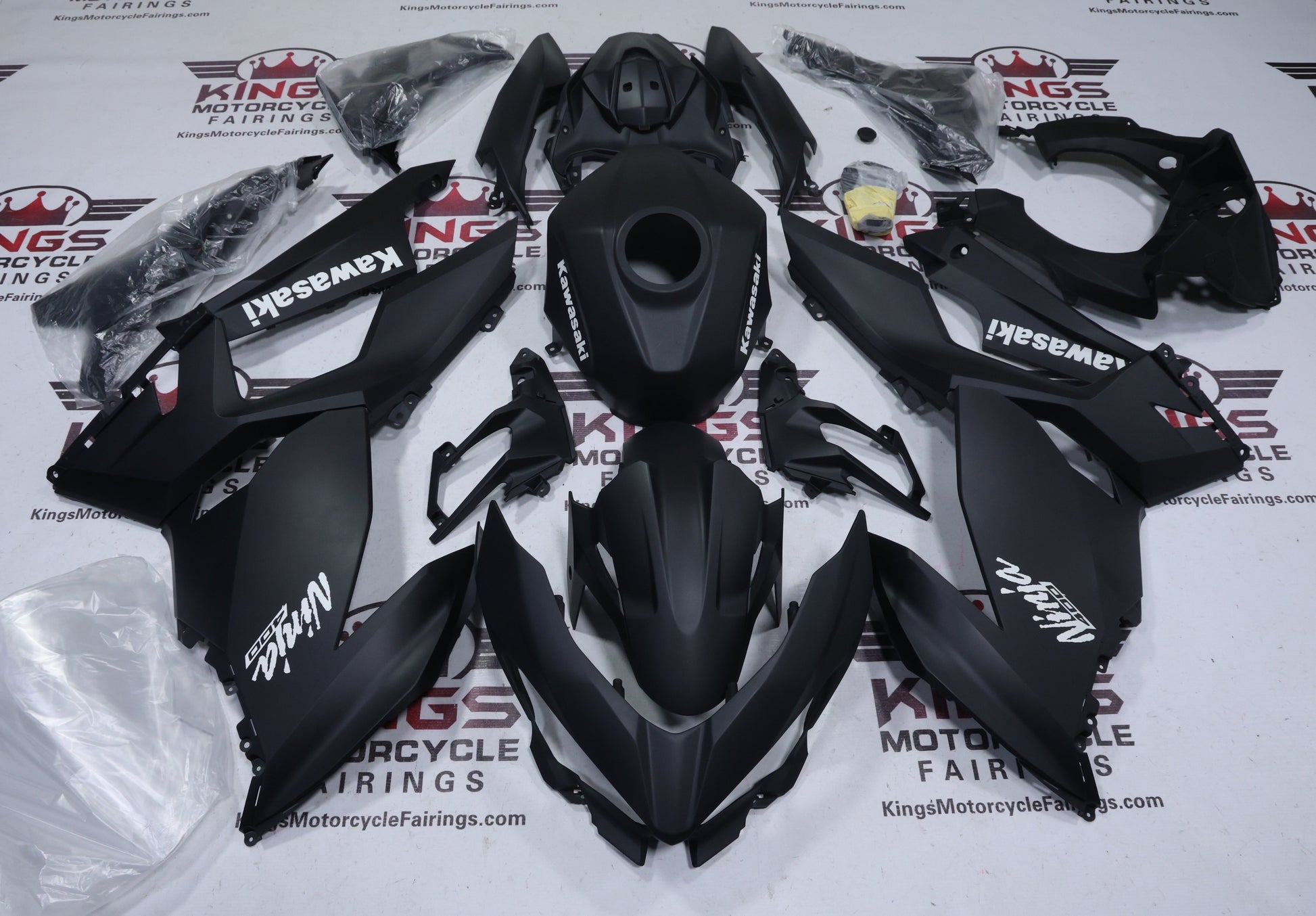 Kawasaki Ninja 400 Fairing Kit (2018-2023) Matte Black, White from KingsMotorcyceFairings.com