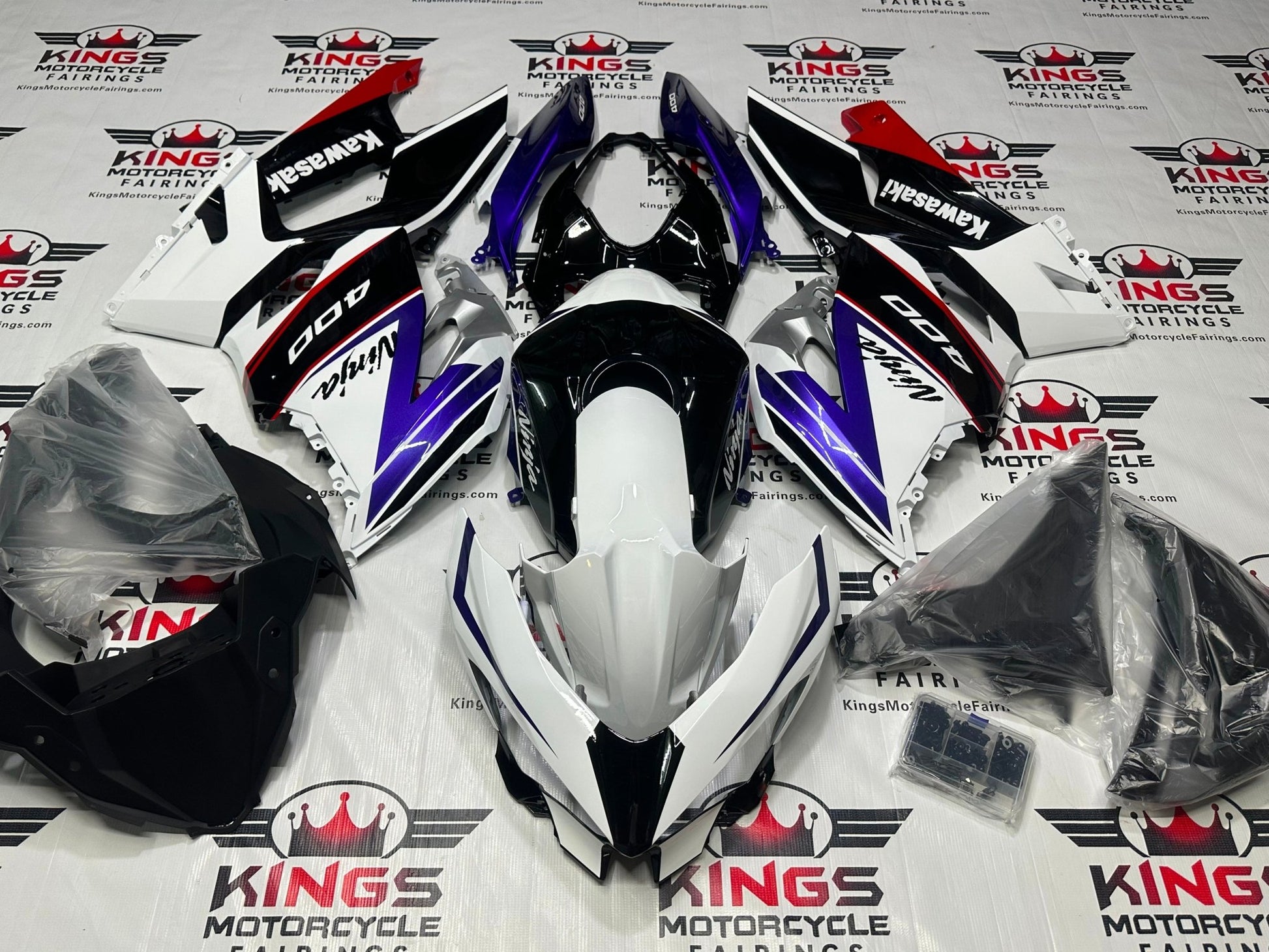 Kawasaki Ninja 400 Fairing set (2018-2023) White, Purple, Black, Red at KingsMotorcycleFairings.com