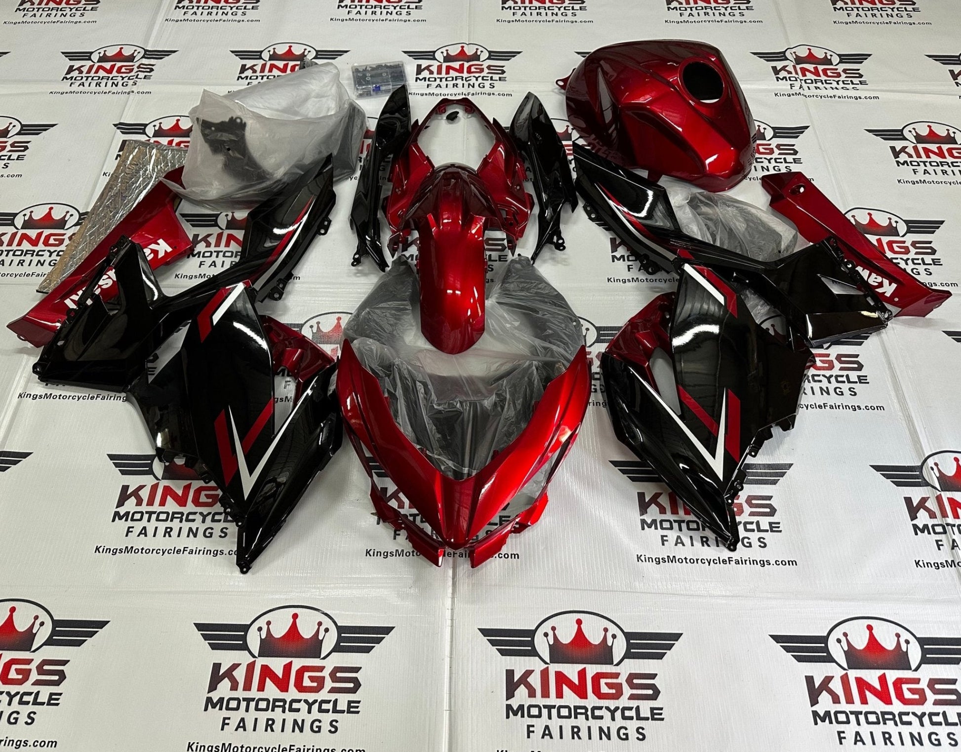 Kawasaki Ninja 400 Fairings (2018-2023) Black, Candy Red from KingsMotorcycleFairings.com