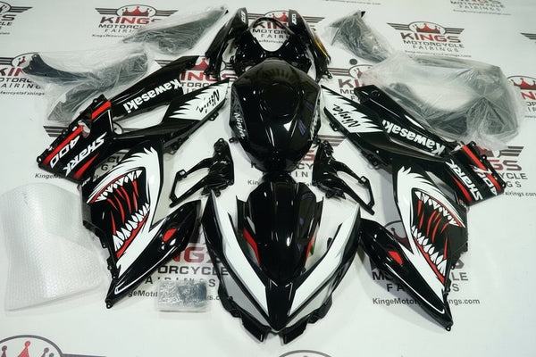 Kawasaki Ninja 400 Fairings (2018-2023) Black, White, Red Shark at KingsMotorcycleFairings.com