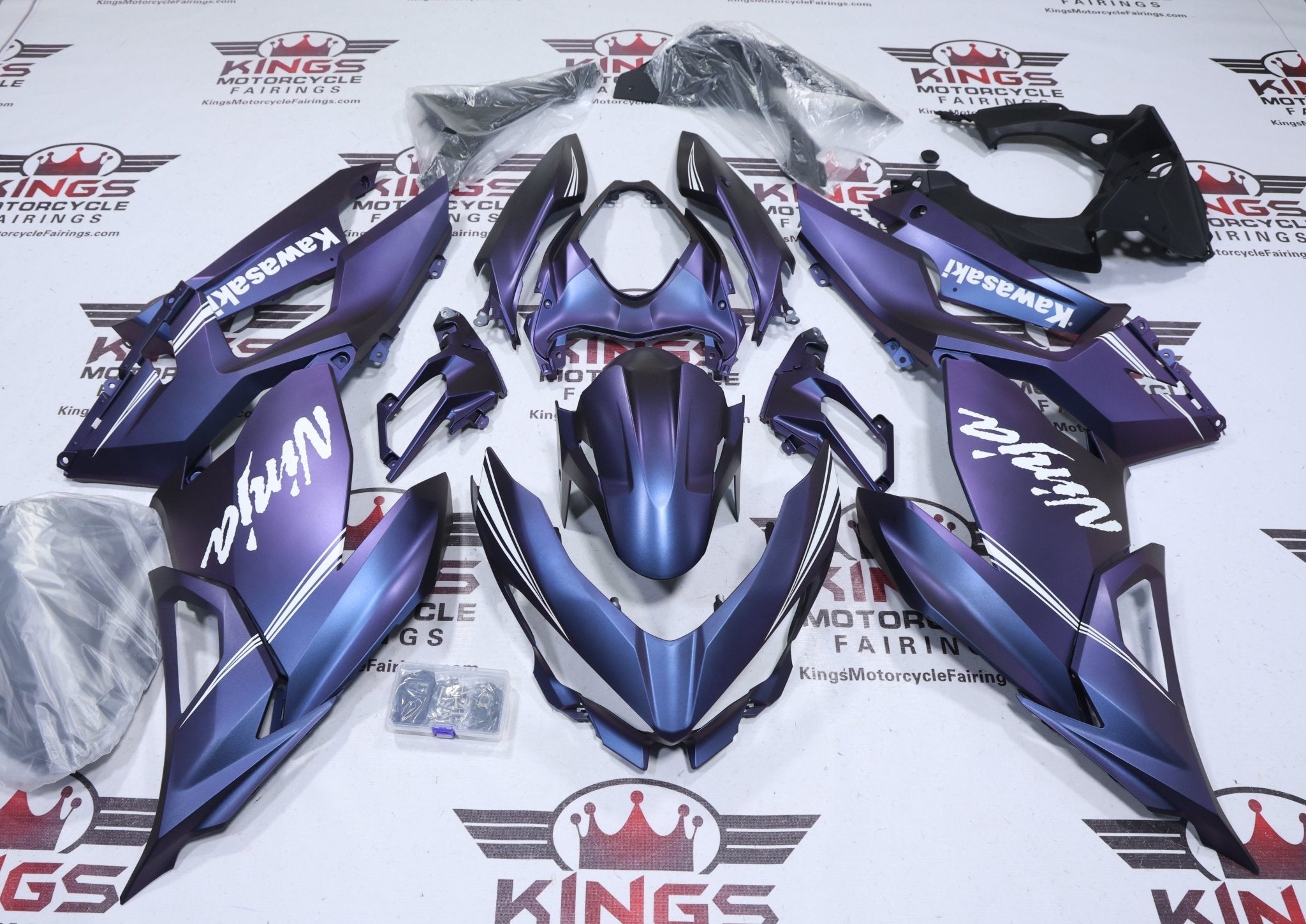 Kawasaki Ninja 400 Fairings (2018-2023) Matte Dark Purple, Blue Chameleon from KingsMotorcycleFairings.com
