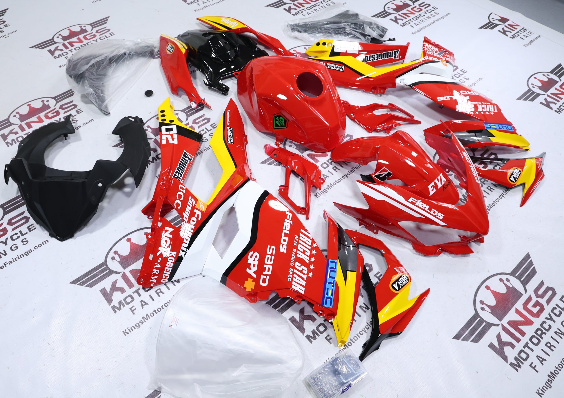 Kawasaki Ninja 400 Fairings (2018-2023) Red, Yellow Eva at KingsMotorcycleFairings.com