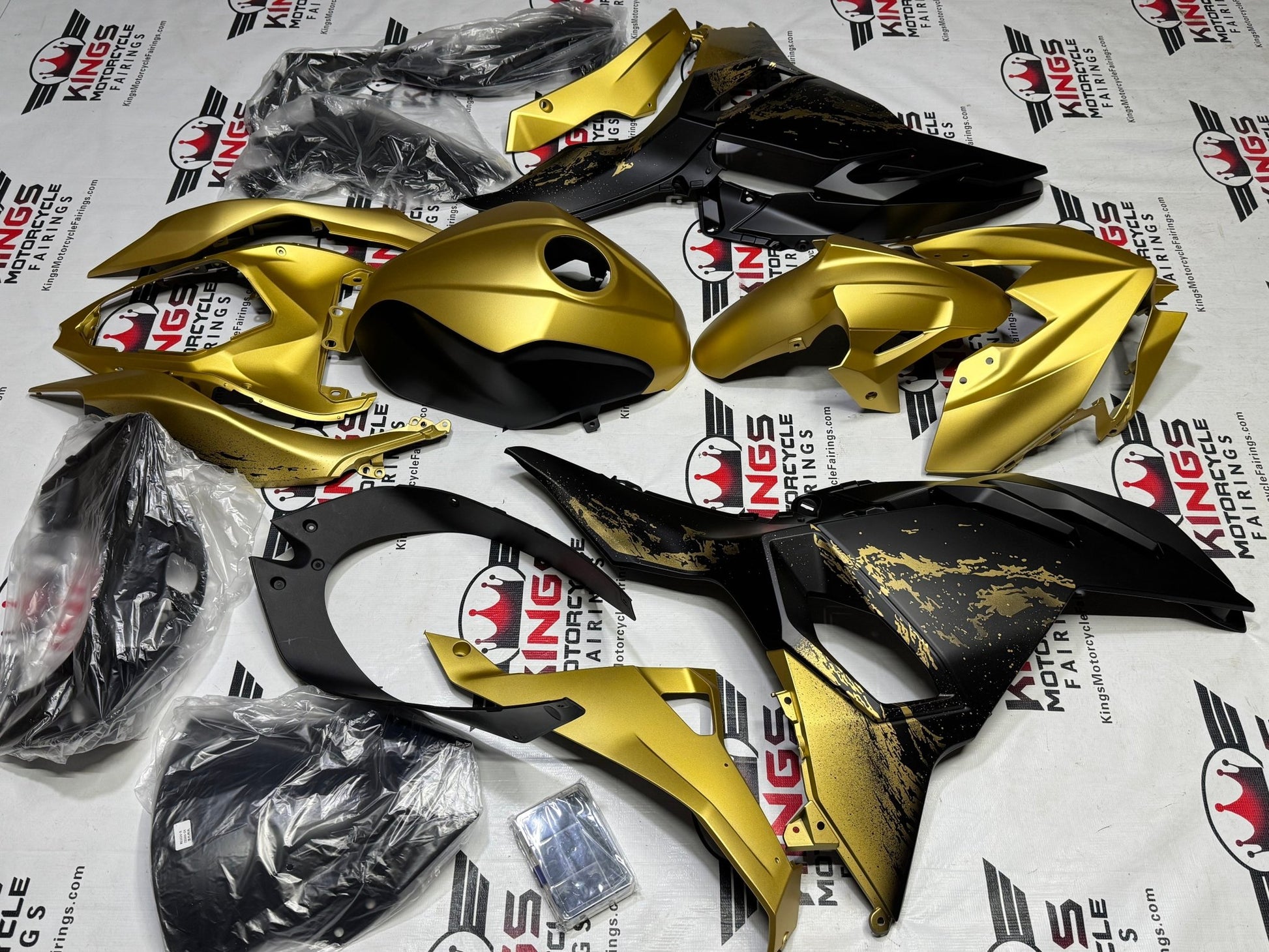 Kawasaki Ninja 500 Fairing Kit (2024-2025) Gold, Matte Black at KingsMotorcycleFairings.com