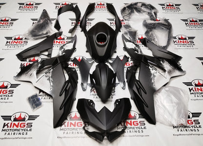 Kawasaki Ninja 500 Fairing Set (2024-2025) Matte Black, White Splash from KingsMotorcycleFairings.com