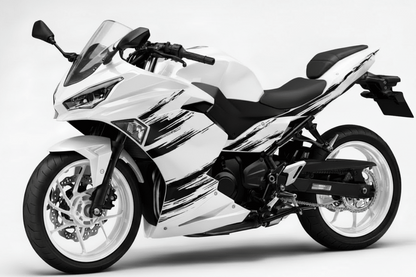 Kawasaki Ninja 500 Fairing Set (2024-2025) White, Black Brush Strokes at KingsMotorcycleFairings.com