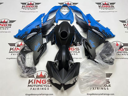 Kawasaki Ninja 500 Fairings (2024-2025) Matte Black, Matte Blue Splash from KingsMotorcycleFairings.com