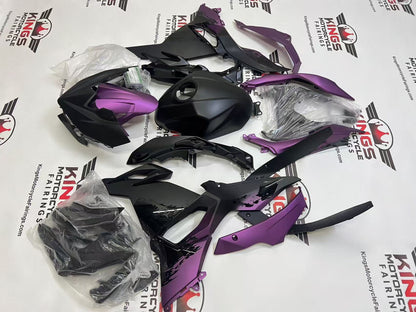 Kawasaki Ninja 500 Fairings (2024-2025) Matte Black, Purple Spray at KingsMotorcycleFairings.com
