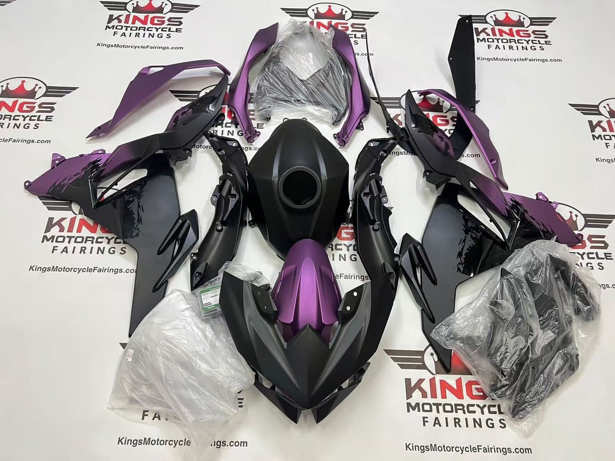 Kawasaki Ninja 500 Fairings (2024-2025) Matte Black, Purple Spray from KingsMotorcycleFairings.com