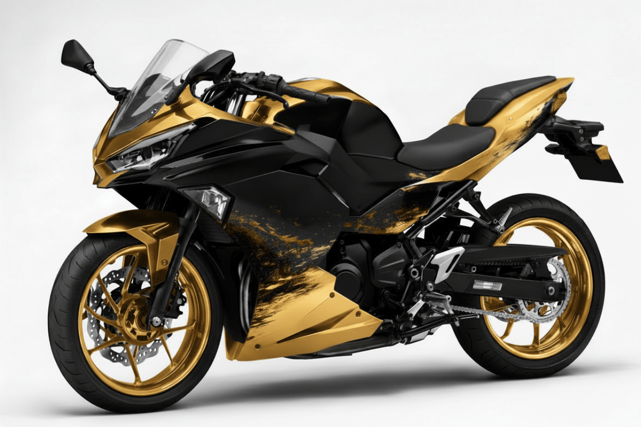 Kawasaki Ninja 500 Full Fairing Set (2024-2025) Gold, Matte Black Spray at KingsMotorcycleFairings.com
