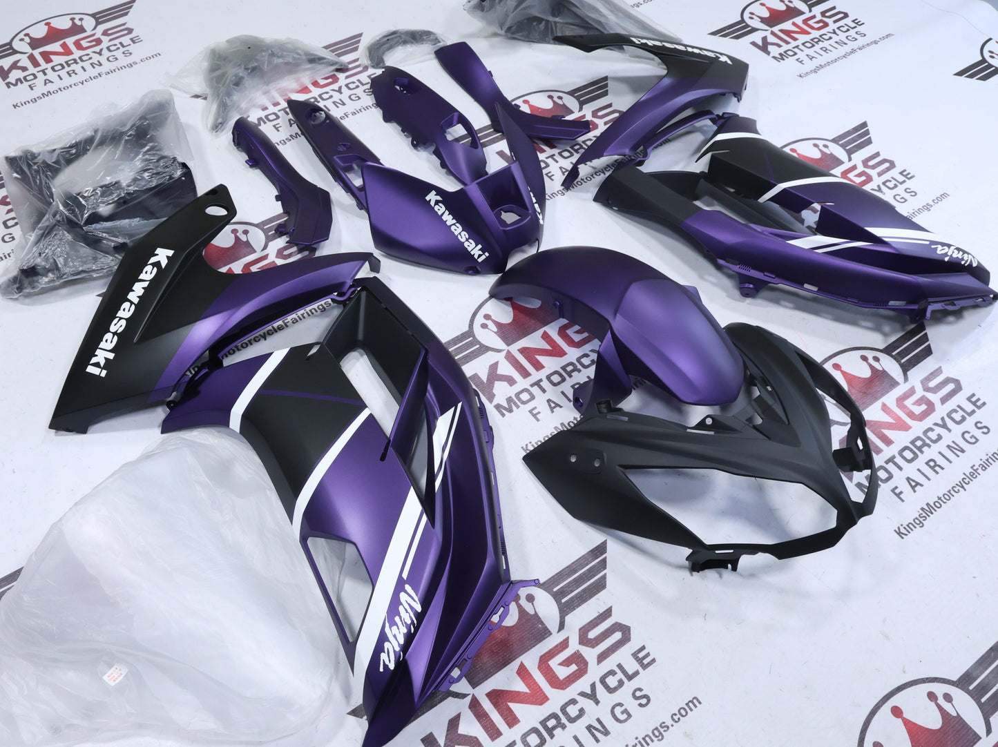Kawasaki Ninja 650 Fairing Kit (2012-2016) Matte Purple, Black, White from KingsMotorcycleFairings.com