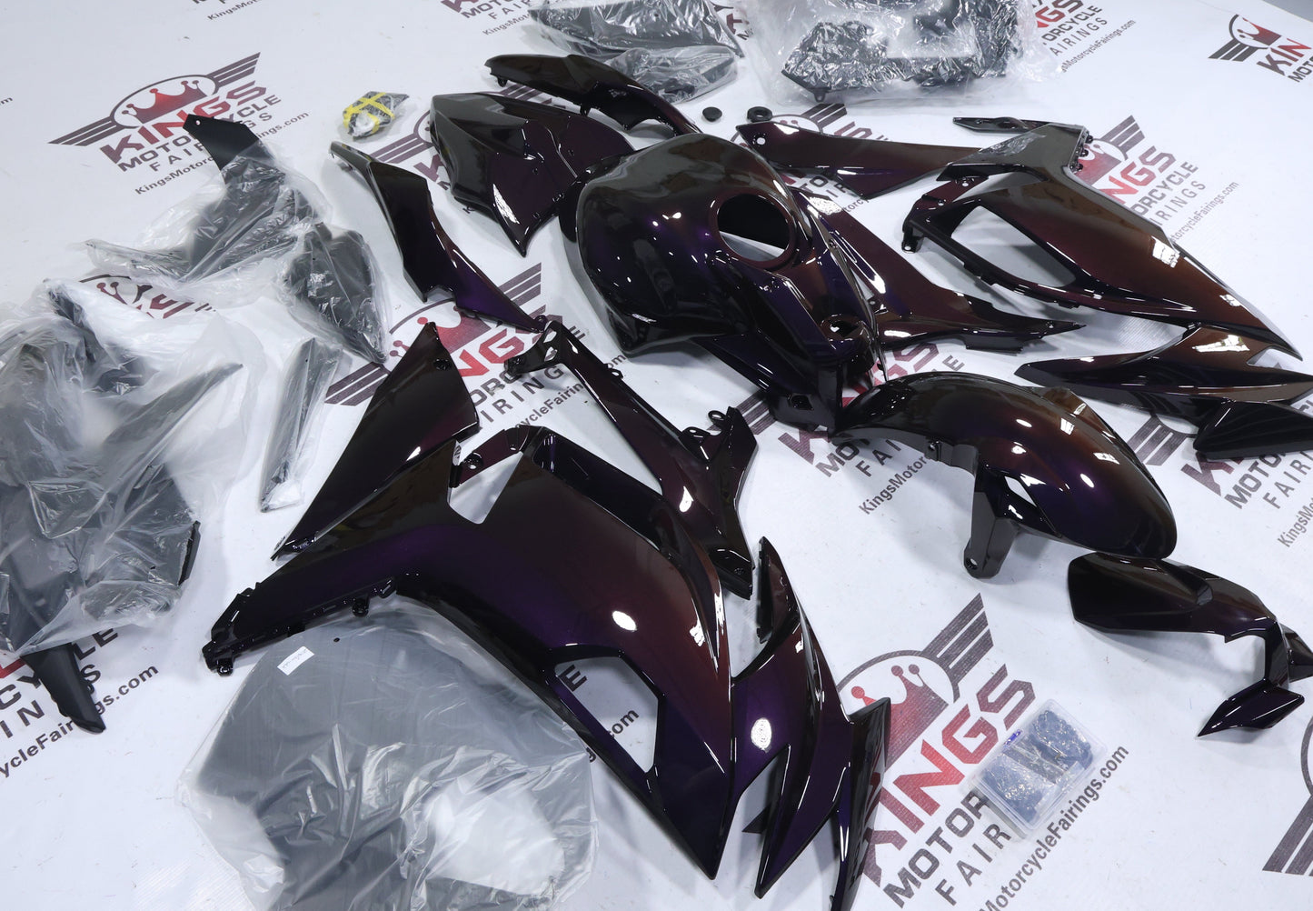Kawasaki Ninja 650 Fairing Kit (2020-2025) Dark Purple, Orange Chameleon at KingsMotorcycleFairings.com