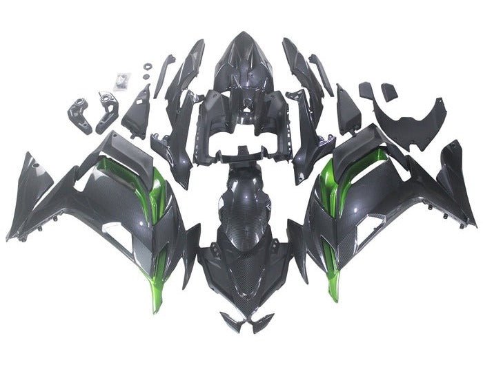 Kawasaki Ninja 650 Fairing Kit (2020-2025) Faux Carbon Fiber, Green at KingsMotorcycleFairings.com