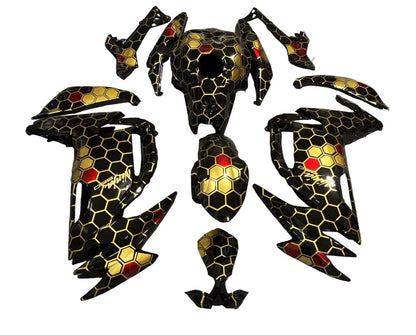 Kawasaki Ninja 650 Fairing Pieces (2020-2025) Black, Gold, Dark Red Honeycomb at KingsMotorcycleFairings.com