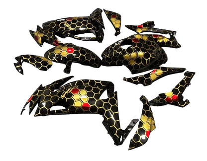 Kawasaki Ninja 650 Fairing Set (2020-2025) Black, Gold, Dark Red Honeycomb at KingsMotorcycleFairings.com