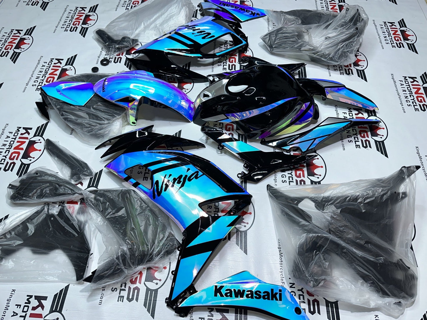Kawasaki Ninja 650 Fairing Set (2020-2025) Blue, Pink Chrome Chameleon, Black at KingsMotorcycleFairings.com