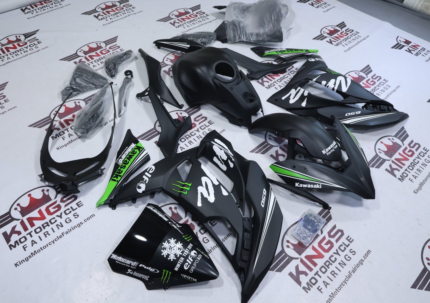 Kawasaki Ninja 650 Fairings (2017-2019) Matte Black, Green, White Elf from KingsMotorcycleFairings.com