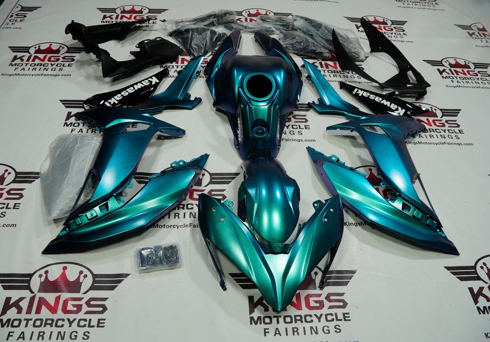 Kawasaki Ninja 650 Fairings (2017-2019) Satin Green, Blue Chameleon at KingsMotorcycleFairings.com