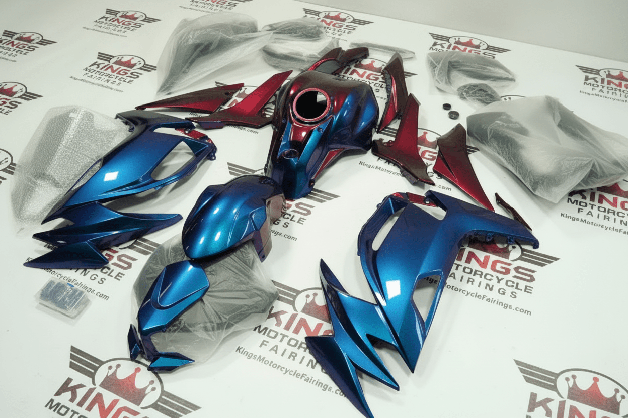 Kawasaki Ninja 650 Fairings (2020-2025) Chameleon Blue, Red from KingsMotorcycleFairings.com