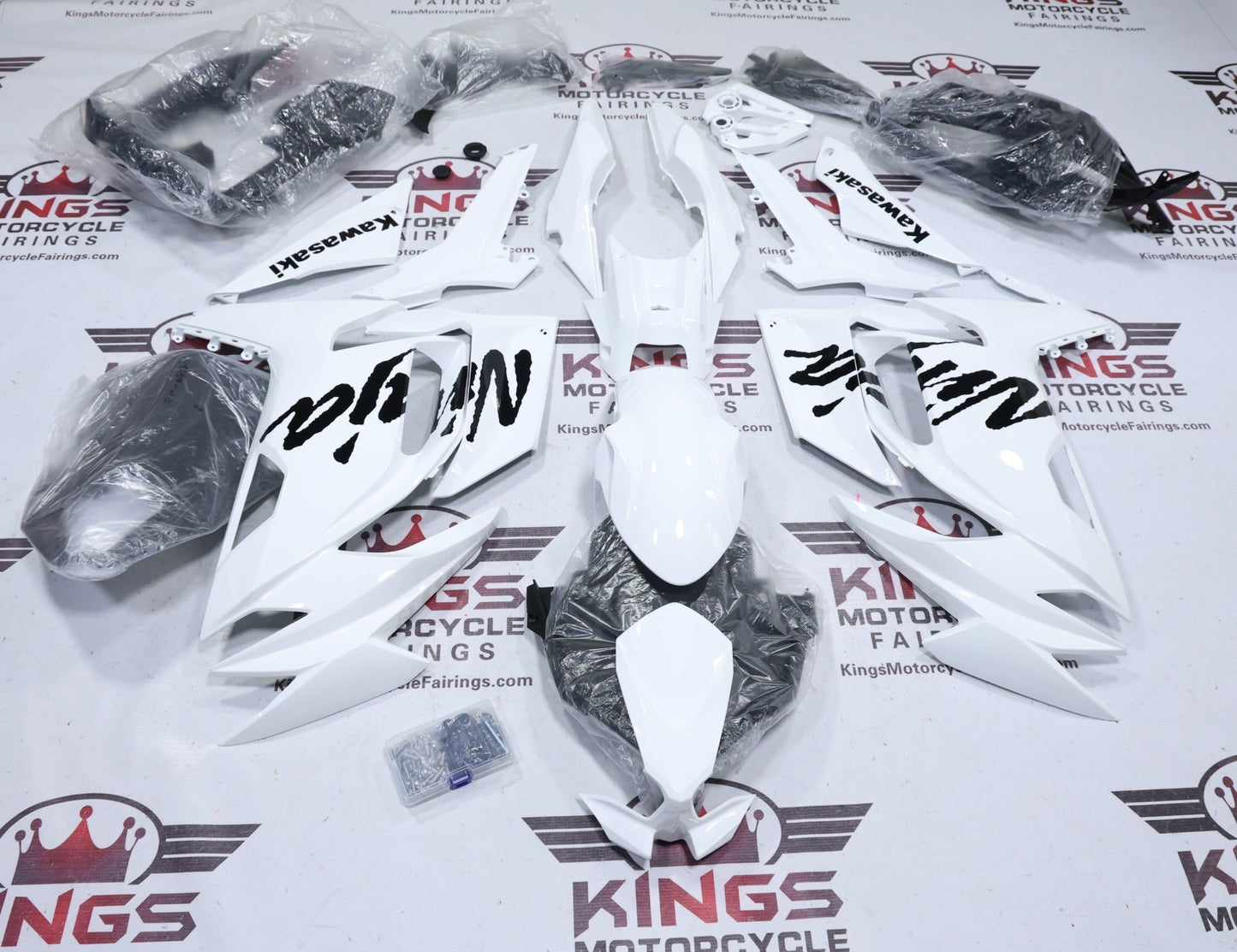 Kawasaki Ninja 650 Fairings (2020-2025) Gloss White, Gloss Black from KingsMotorcycleFairings.com