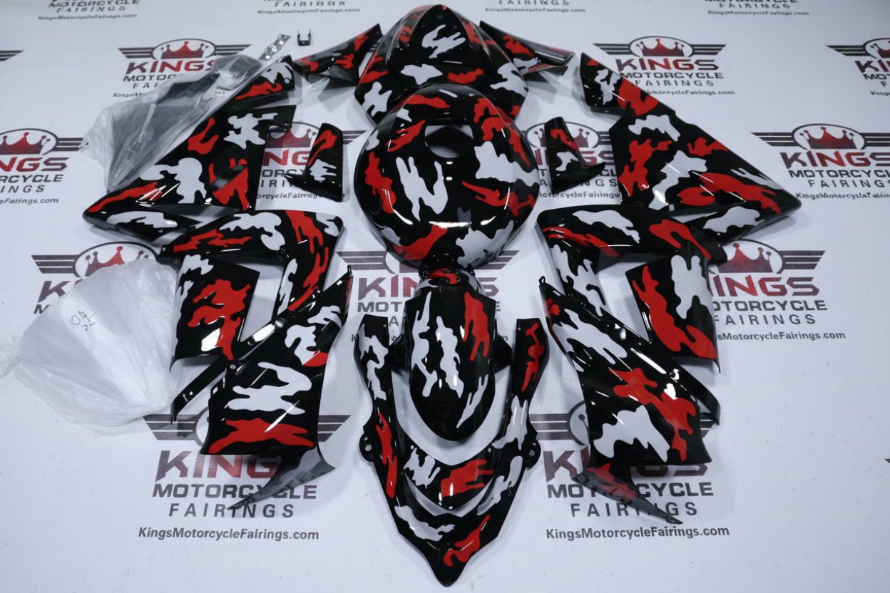 Kawasaki Ninja ZX-10R Fairings (2004-2005) Black, Red, White Camouflage from KingsMotorcycleFairings.com