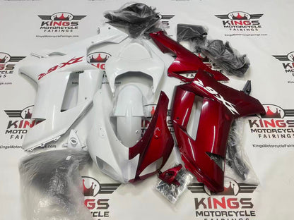Kawasaki Ninja ZX-6R Fairings (2007-2008) Split White, Red at kingsMotorcycleFairings.com