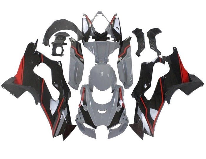 Kawasaki Ninja ZX10RR Fairings (2021-2025) Gray, Black, Red Stripe from KingsMotorcycleFairings.com