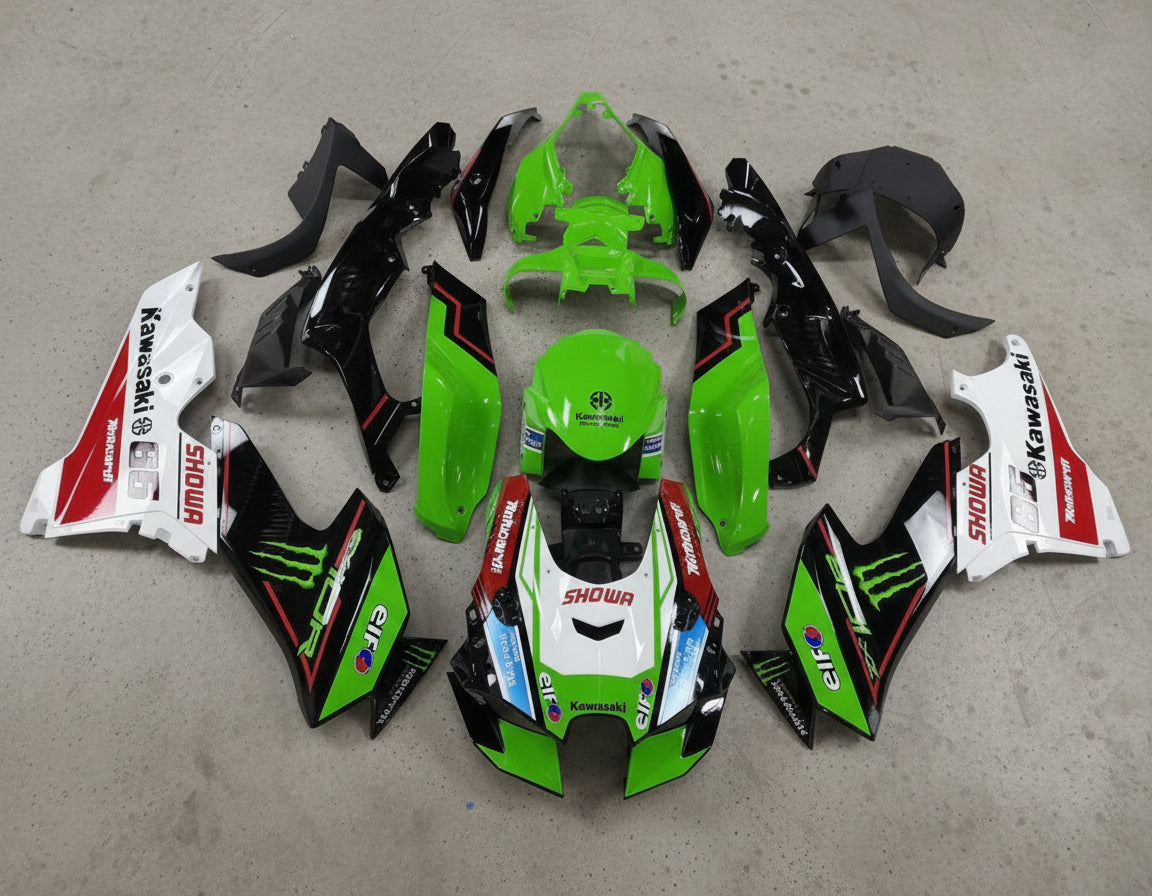 Kawasaki Ninja ZX10RR Fairings (2021-2025) Green, Black, White Monster at KingsMotorcycleFairings.com