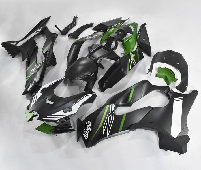 Kawasaki Ninja ZX10RR Fairings (2021-2025) Matte Black, White, Green Stripe at KingsMotorcycleFairings.com