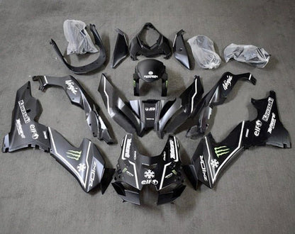 Kawasaki Ninja ZX10RR Fairings (2021-2025) Matte Black, White Stripe, Monster at KingsMotorcycleFairings.com
