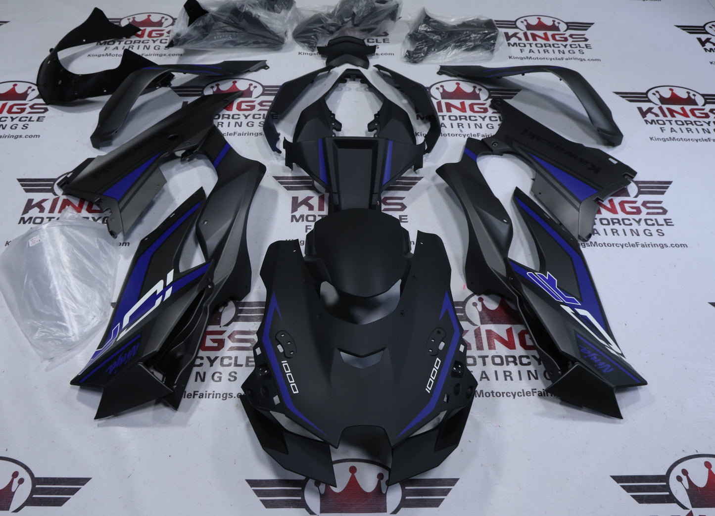 Kawasaki Ninja ZX10R Fairing Set (2021-2025) Matte Black, Gray, Blue, White at KingsMotorcycleFairings.com