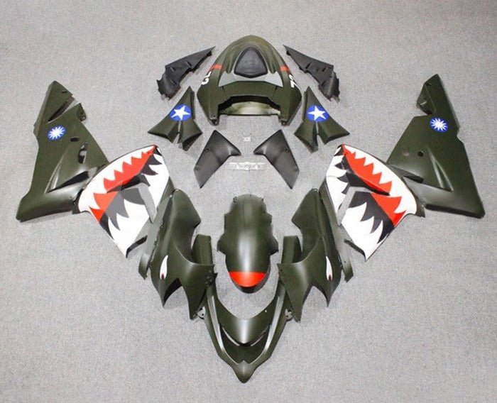 Kawasaki Ninja ZX10R Fairings (2004-2005) Matte Black, Red, Flying Tiger Bomber at KingsMotorcycleFairings.com