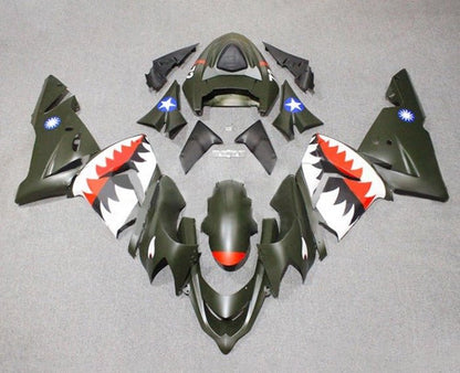 Kawasaki Ninja ZX10R Fairings (2004-2005) Matte Black, Red, Flying Tiger Bomber at KingsMotorcycleFairings.com