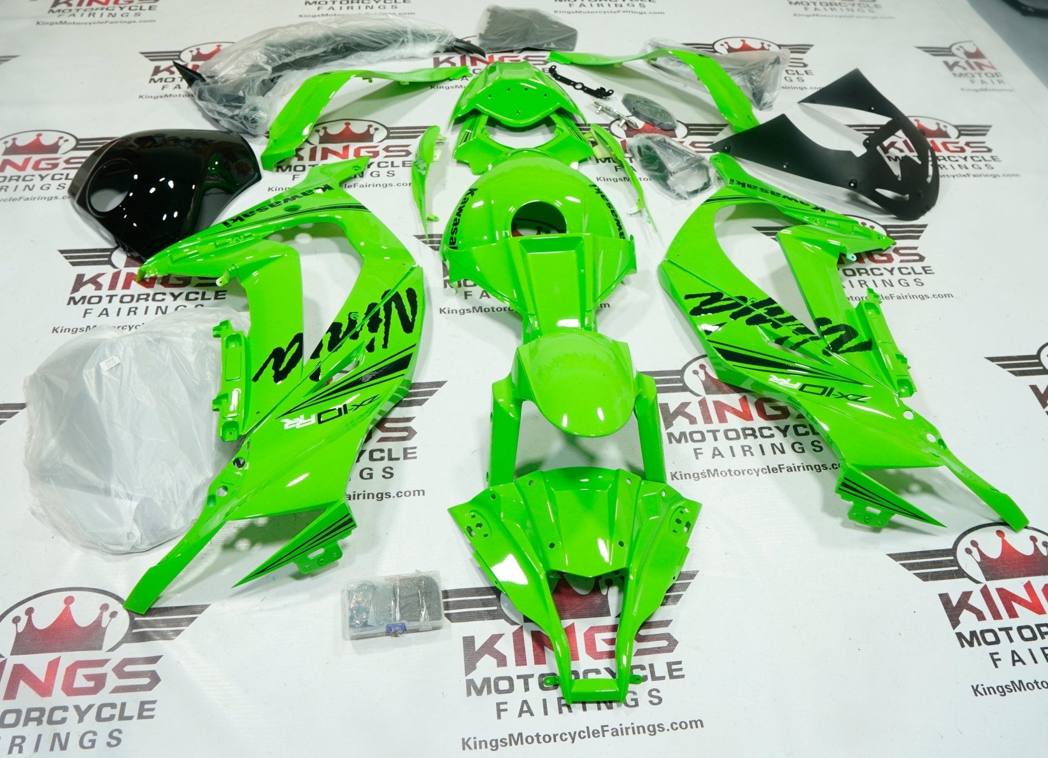Kawasaki Ninja ZX10R Fairings (2011-2015) Green Ninja, Black at KingsMotorcycleFairings.com