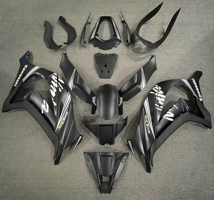 Kawasaki Ninja ZX10R Fairings (2011-2015) Matte Black, White at KingsMotorcycleFairings.com