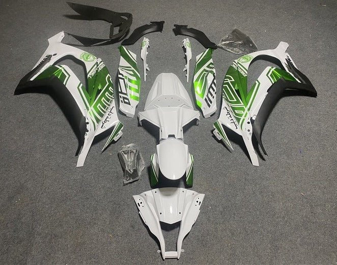 Kawasaki Ninja ZX10R Fairings (2011-2015) White, Metallic Green at KingsMotorcycleFairings.com