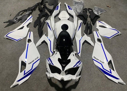 Kawasaki Ninja ZX4R Fairing set (2019-2025) White, Blue Stripes at KingsMotorcycleFairings.com