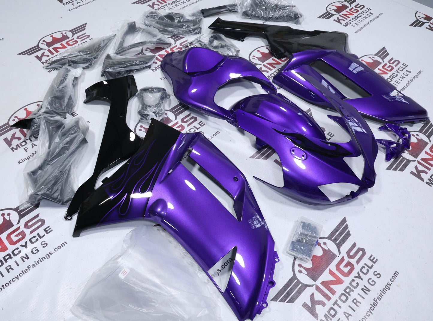 Kawasaki Ninja ZX6R 636 Fairing Kit (2007-2008) Purple Flames at KingsMotorcycleFairings.com